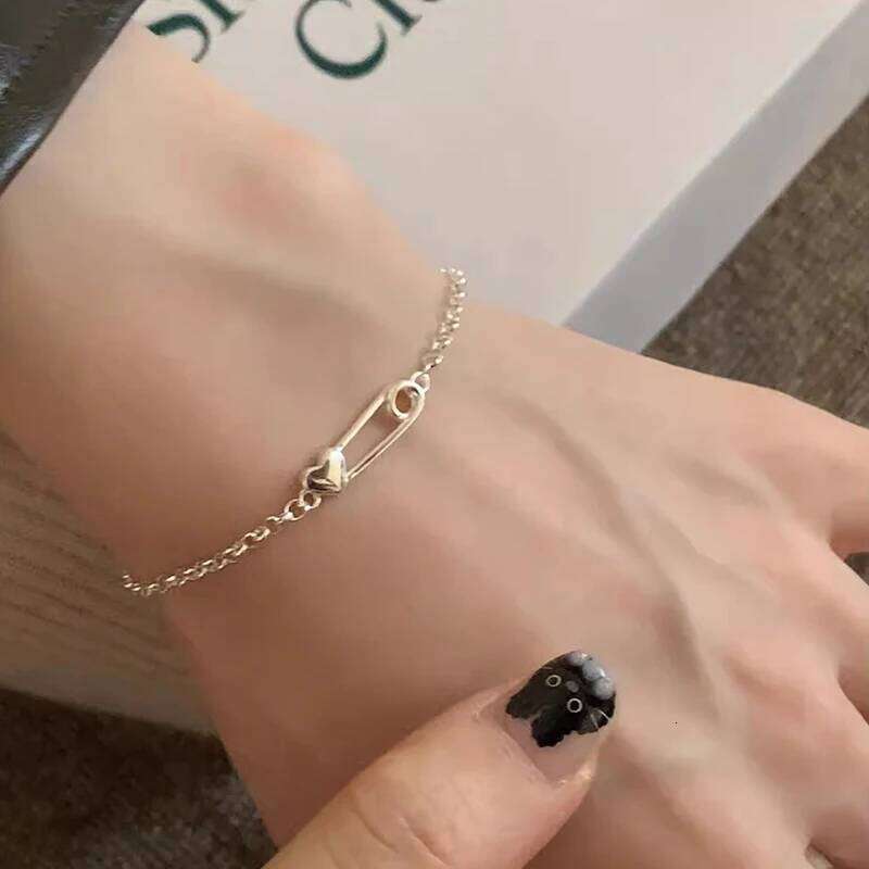Foxanry Silver Color Love Heart Pin Bracelets For Women Girls Simple Creative Trendy Temperament Sweet Birthday Jewelry Gifts Z260313