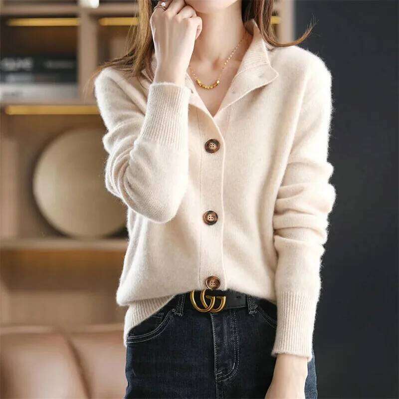 New Autumn Winter Stand collar Knitted Cardigan Loose Short Jacket Women's Outerwear Korean version long sleeved Sweater Coat Z260314