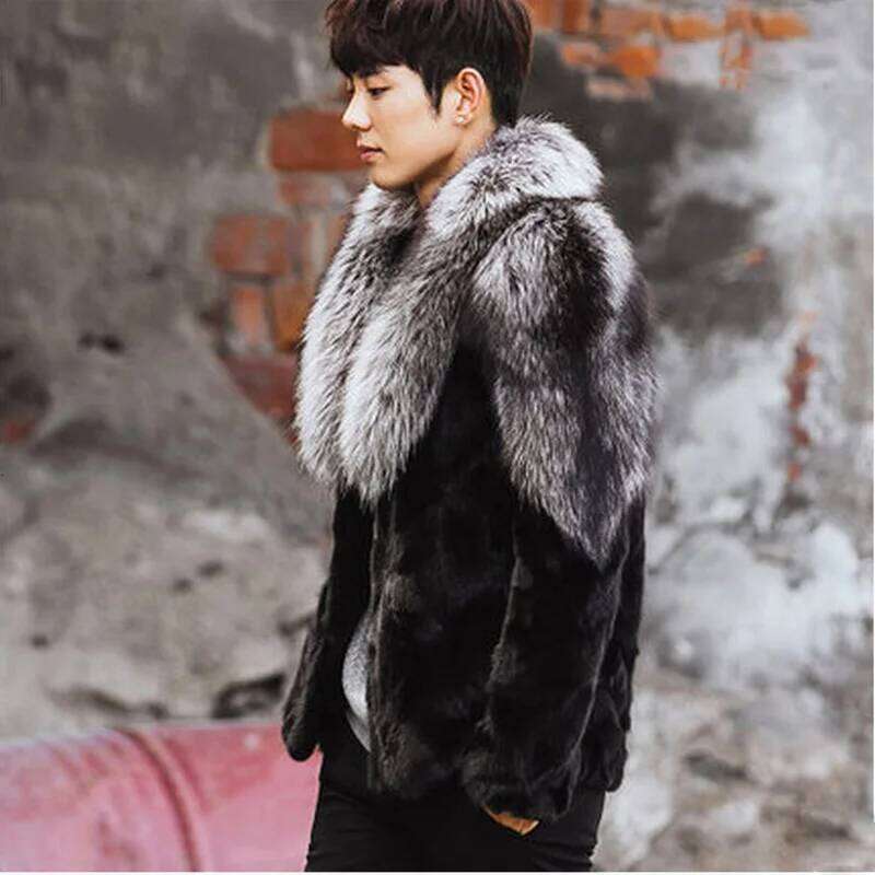 Men's fur coat imitation mink long casual winter warm jacket Z260313