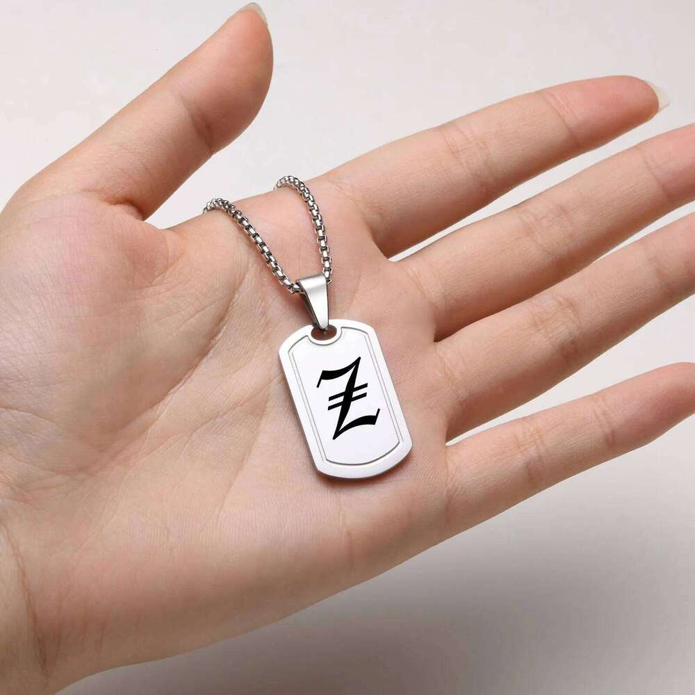 Punk Initial DogTag Necklace Men,A-Z 26 Letter Stainless Steel Pendant Necklaces,Old English Number Jewelry Gifts for BBF H260312