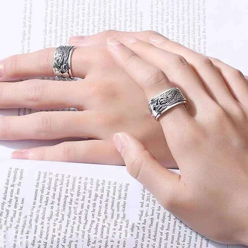 Handmade 12mm Width Real S925 Sterling Silver Lucky Double Layer Rotatable Closed Dragon Ring For Man Woman Fine Jewelry H260312