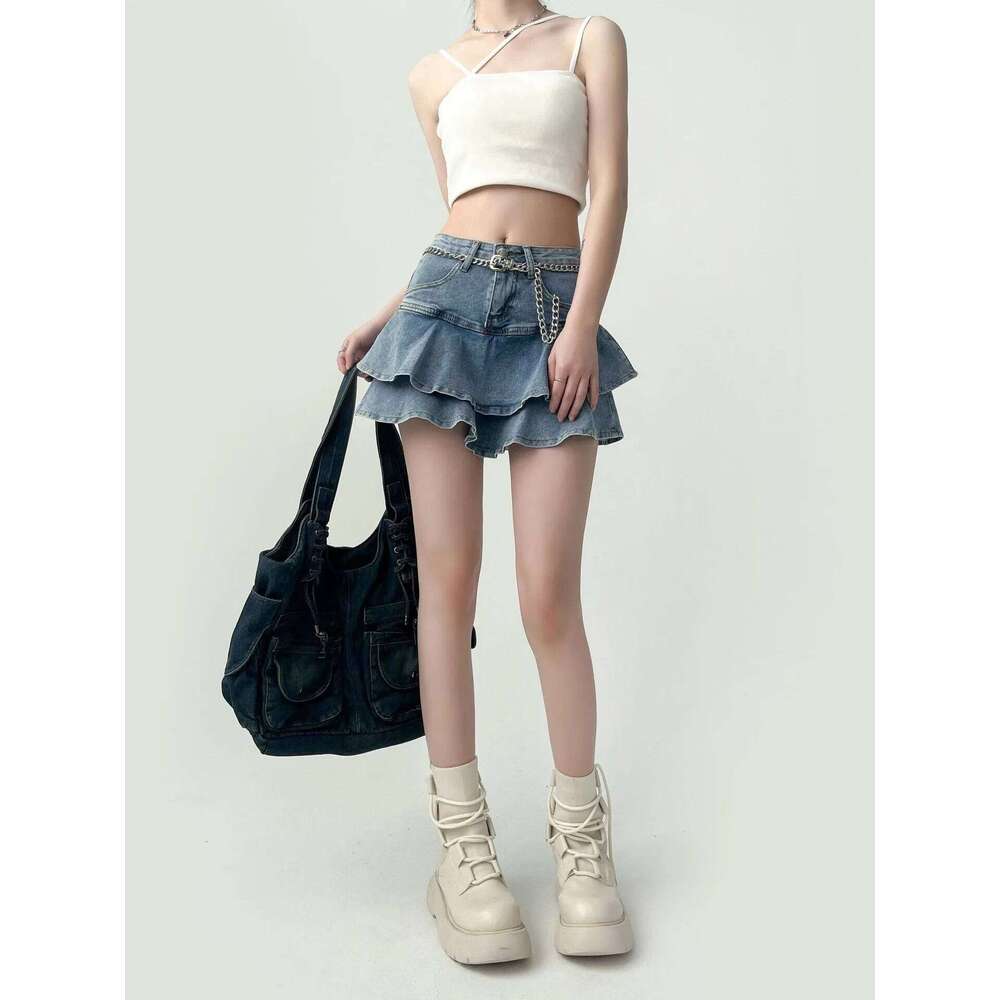 Spice Girls Anti-Slip Double Denim Women's Stretch High-Waisted Slimming A-Line Cake Skirt Z260314