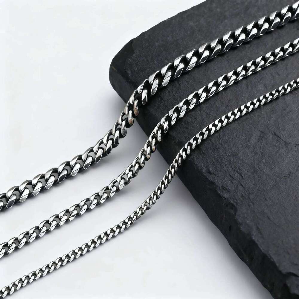 Vintage Chain Necklace for Men Boys,3/5/7mm Retro Grey Stainless Steel Collars,Rock Punk Antique Jewelry Gifts H260312