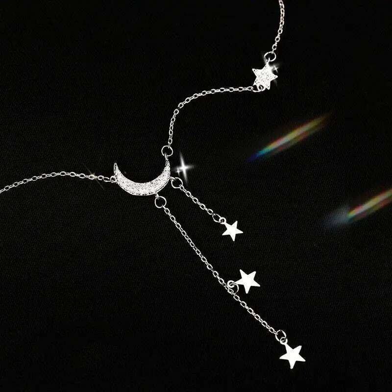 Exquisite Bling Silver Color Tassel Star Moon Necklace For Women Clavicle Chain Woman Jewelry Birthday Gift Accessories H260312