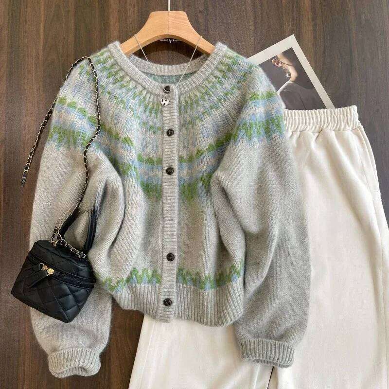 Vintage Cardigan Women Autumn Winter Clothing Sueter Mujer Korean Pull Femme Thicked Fashion Casual Knit Oversized Sweater Tops Z260313