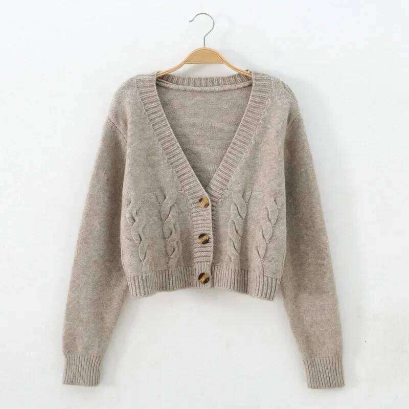 Short style high-waisted slim plastic sweater women spring new single-breasted knitted cardigan twist small jacket Z260314