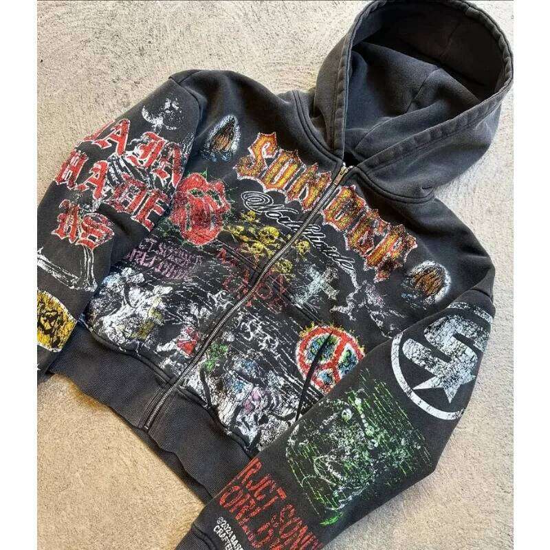 Zipper Hoodie Y2k American Fashion Personalized Anime Printed Retro Gothic Dark Style Oversized Sportswear Street Top Z260315