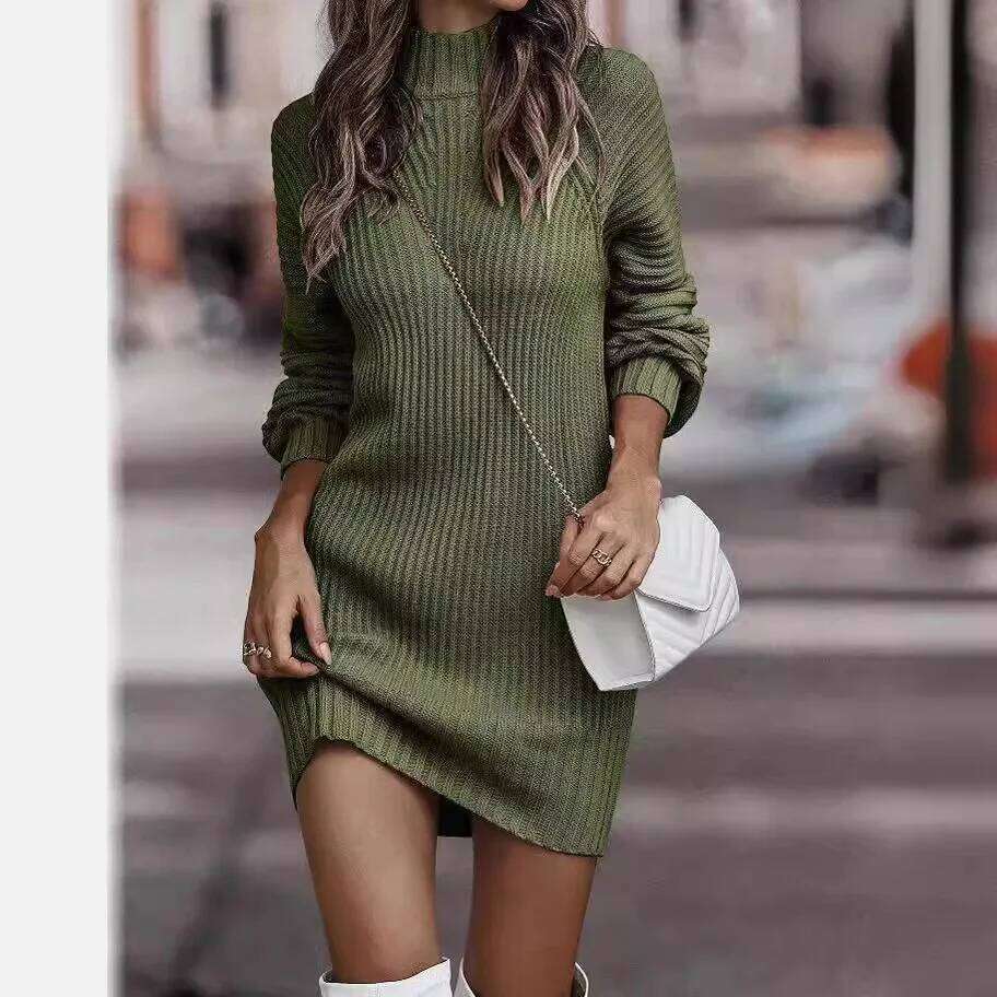 Pullover For Women Long Sleeve Turtleneck Ribbed Knit Bodycon Short Dress 2025 Fall Winter Tight Sweater Dresses Z260314
