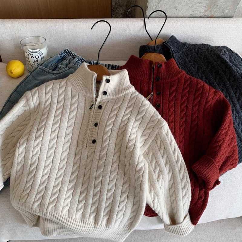 Pullover Children's Sweater for Boys and Girls Thickened Knitwear New Winter Style Baby Striped Cable Knit Pullover Warm Base Shirt