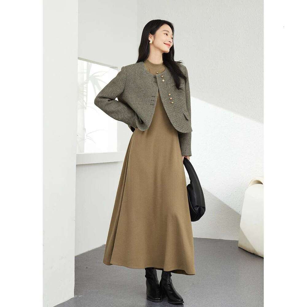 VIMLY Long Knit Woman French Half High Collar Evening Dresses 2025 Winter Office A-line Slim Fit Lady Dress M9155 Z260314