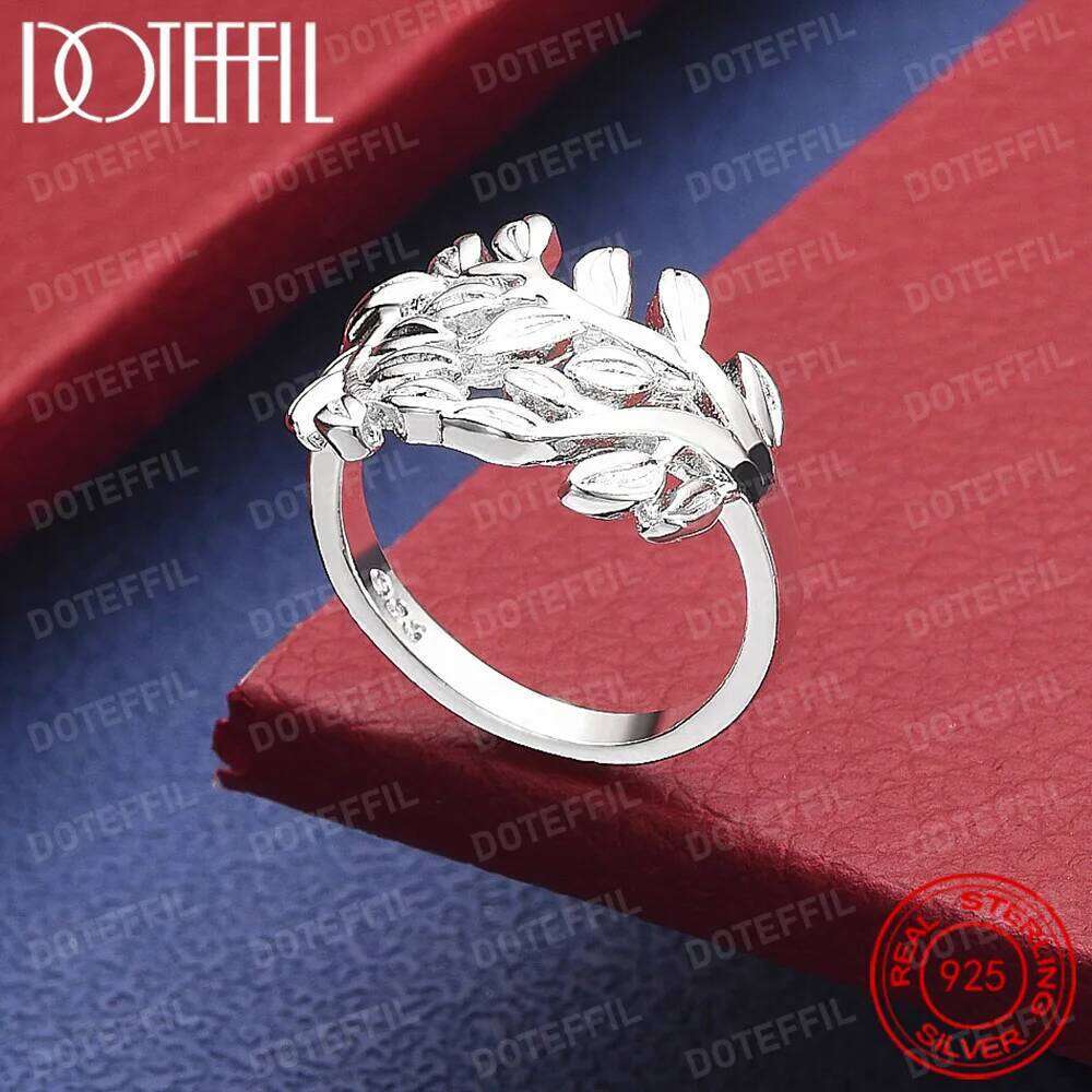 925 Sterling Silver Leaf Opening Ring For Women Man Fashion Party Jewelry Accessory H260312