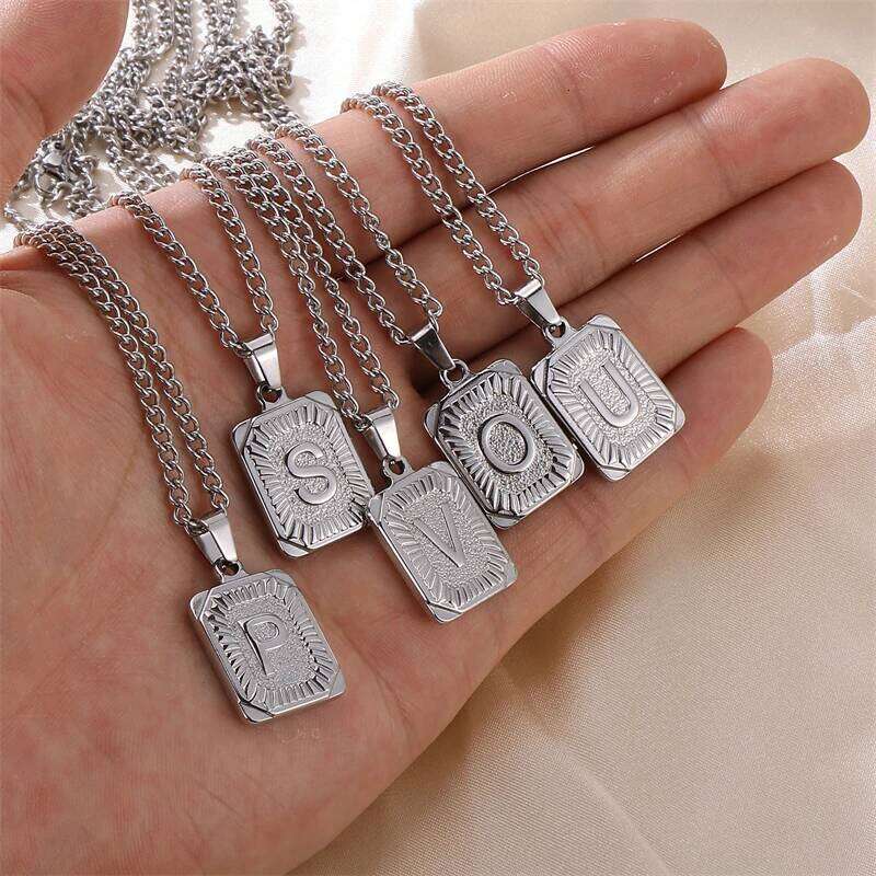 D&Z Fashion Square Letter Pendant Necklace Men Women Silver Color Stainless steel Classical Charm Jewelry Birthday Gift H260312