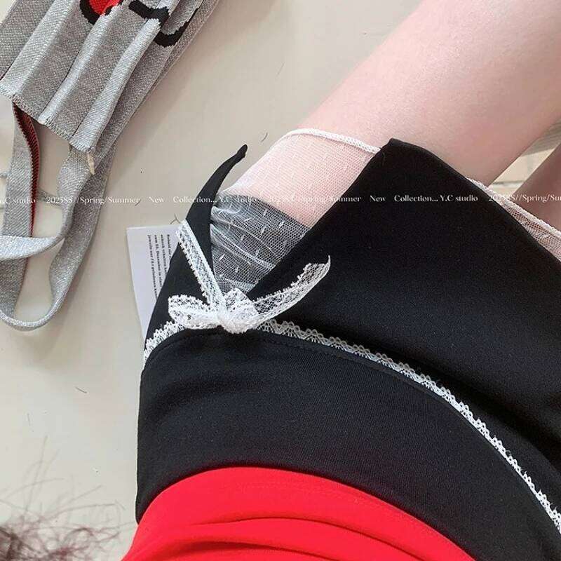 Mini Women Patchwork Lace Bow Hotsweet Summer A-Line Skirt with Safety Pants Fashion Side Slit Bodycon 2025 Lady Skirts Z260314