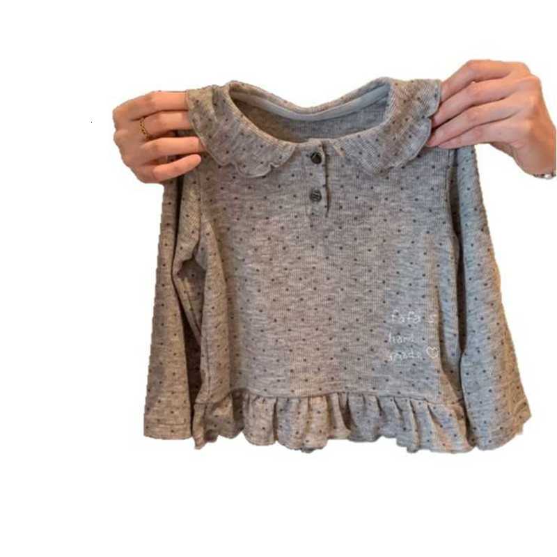 Women's Knits & Tees Spring and Autumn Stylish Polka Dot Long Sleeve Girls' Top, New Korean Style Versatile Girls' Cotton Ruffle Soft T