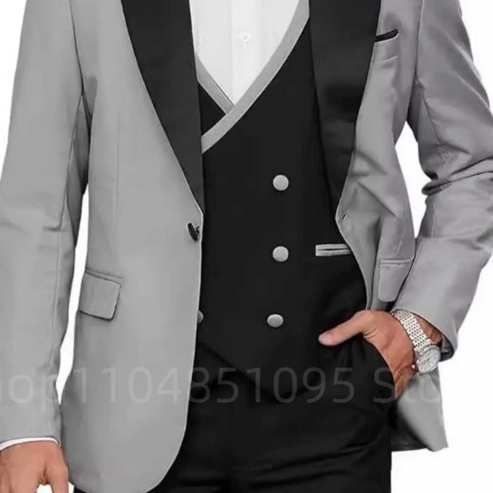 Blue 3 Piece Mens Wedding Suits Casual Groomsmen Bridegroom Tuxedo Blazer Jacket Vest Pants Set for Homme M260313