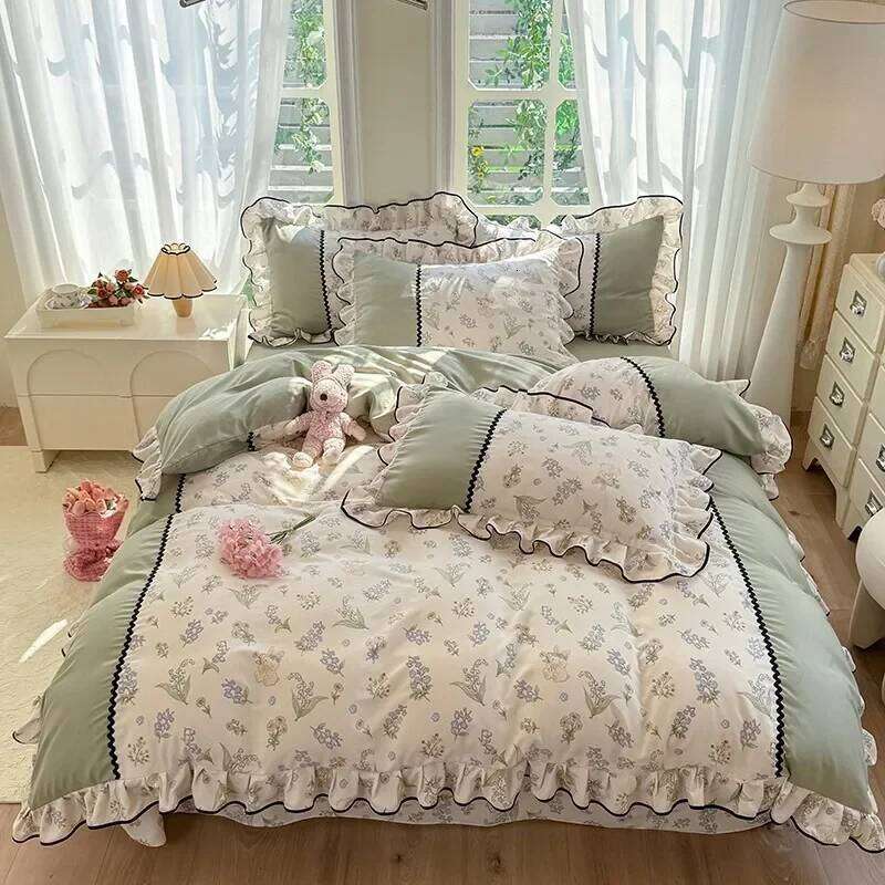 Small fresh pastoral style bedding four-piece spring lace quilt cover, bed sheet three-piece set, girls dormitory H260312 - view 6