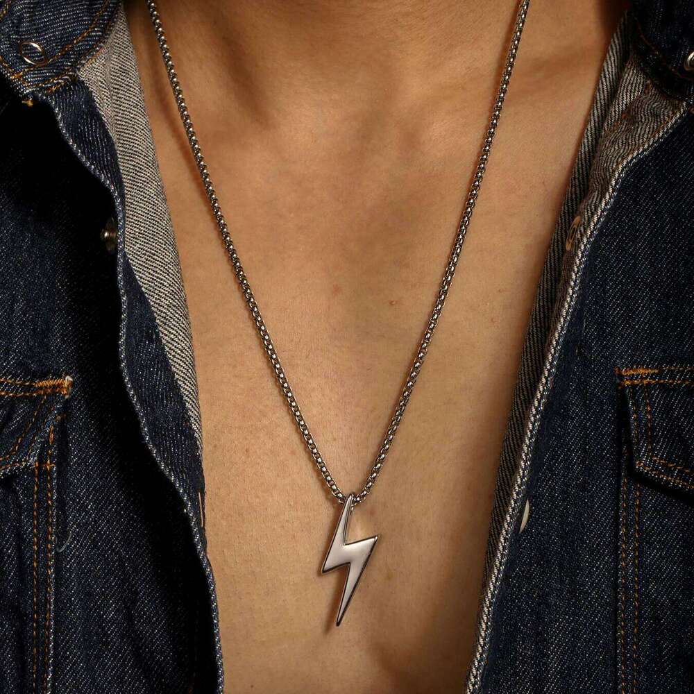 1PC Fashion Simple Stainless Steel Geometic Lightning Necklace Men Jewelry Birthday Gift for Him H260312