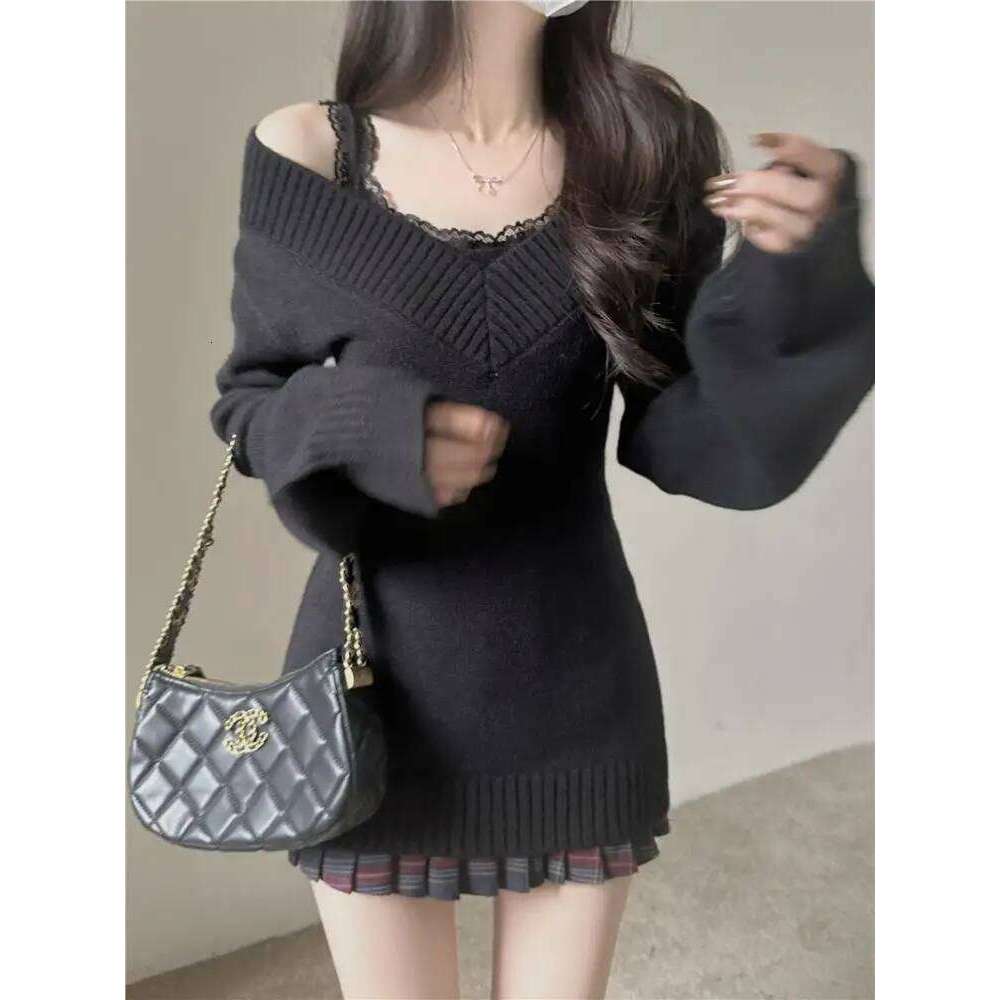 Women Retro V-Neck Slim Fit Long Sleeve Knitted Sweater Summer Soft Versatile Overhead Top Ins Commute Casual Wear Z260313