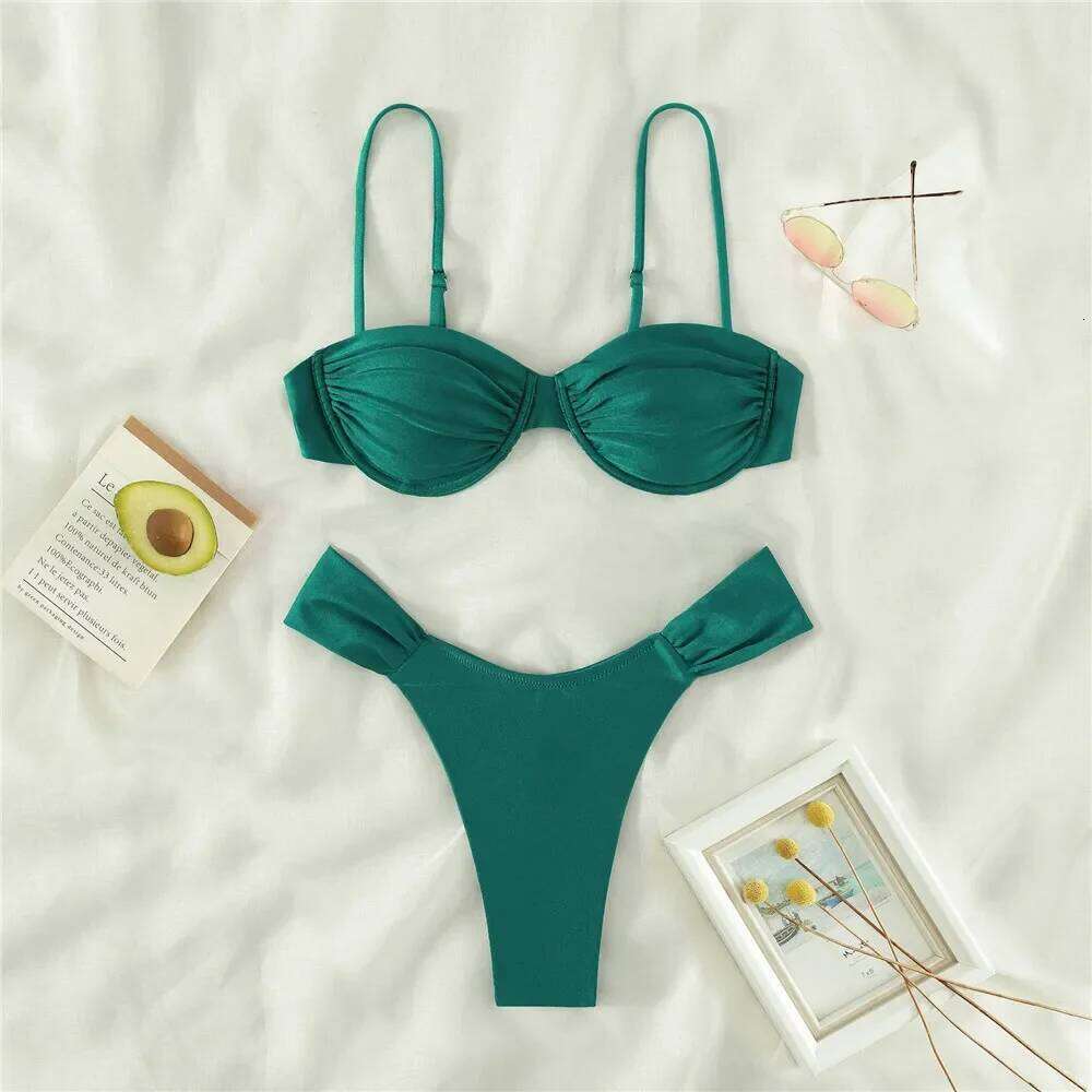 Sexy Green Bikini 2025 Women Push Up Swimwear Wrinkled Micro Thong Swimsuits Bathing Suit Beach Swimming Wear Bikinis Sets Mujer Y260303