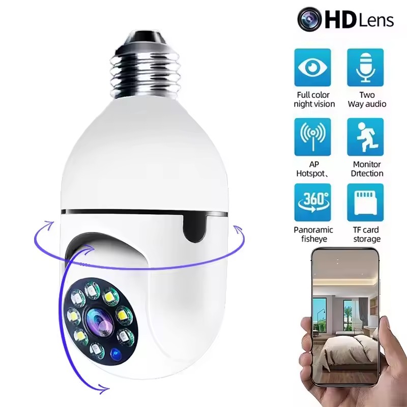 Wifi 3MP E27 Bulb Surveillance Camera Indoor Digital Zoom AI Human Detect Full Color Night Vision Wireless Cameras Smart Home