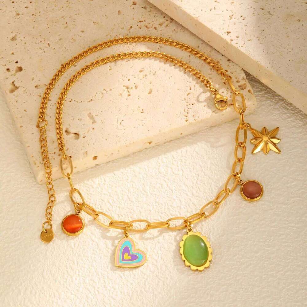 Vnox Stainless Steel Golden Multiple Pendants Necklace for Women New Fashion Style Neck Chain Trendy Jewelry Party Birthday Gift H260312