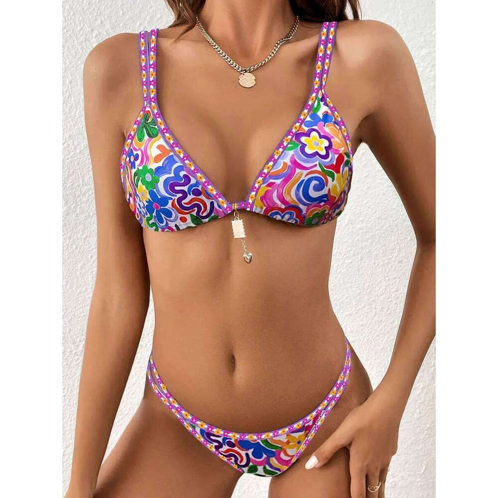 Floral Printed Bikinis 2025 Brazilian Women Swimwear Female Swimsuit Two-pieces Bikini Set Bathing Suit Swim Beach Wear Y260303