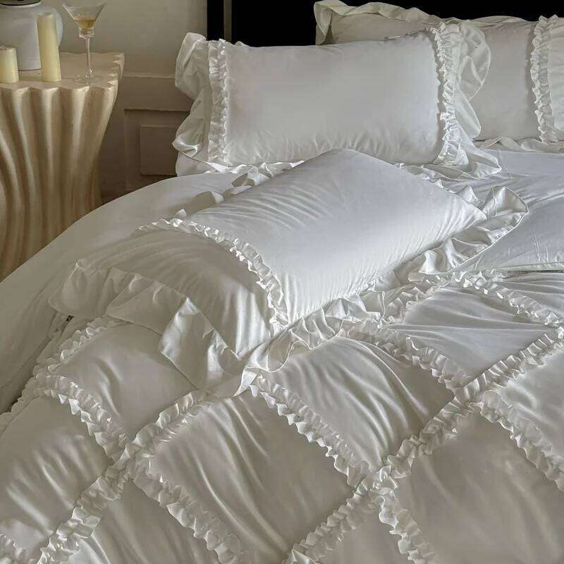 4Pcs French Princess Style Ruffles Bedding Set Double King Queen Size Wedding Bedroom Duvet Cover Flat/Fitted Sheet Pillowcases H260312 - view 5