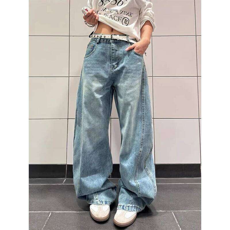 Autumn Women's Blue Y2k Baggy Harajuku Vintage Printing Denim Trousers Japanese 2000s Style Jeans Pants Oversize Clothes Z260313