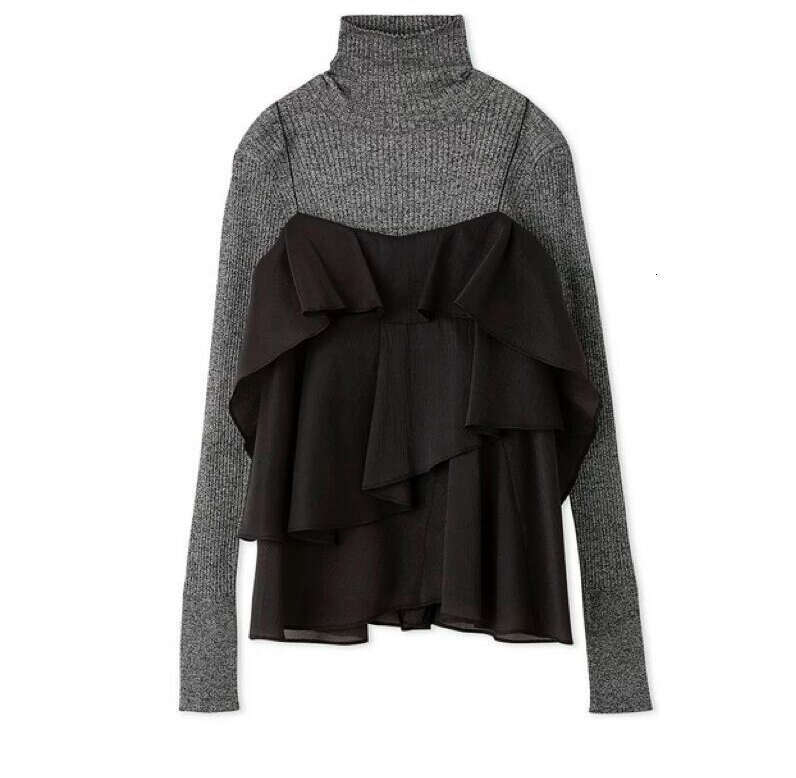 2026 Spring/Summer Designer Women's Sweet Ruffle Tank Top and High Neck Knitted Shirt Two Piece Set