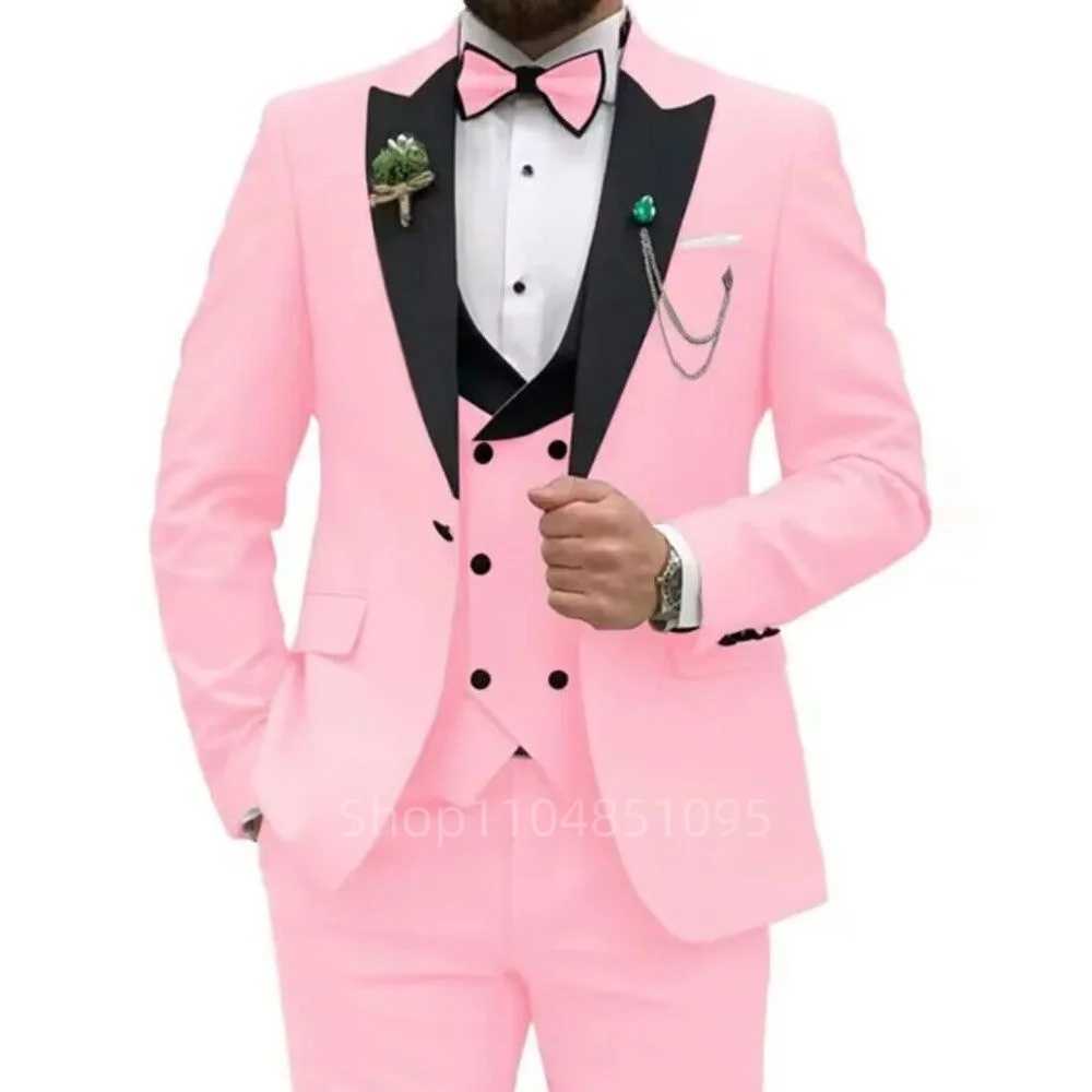 3 Pieces Mens Wedding Suits Formal Groom Tuxedo Slim Fit Business Casual Double Breasted Blazer Vest Pants Set for Party M260313