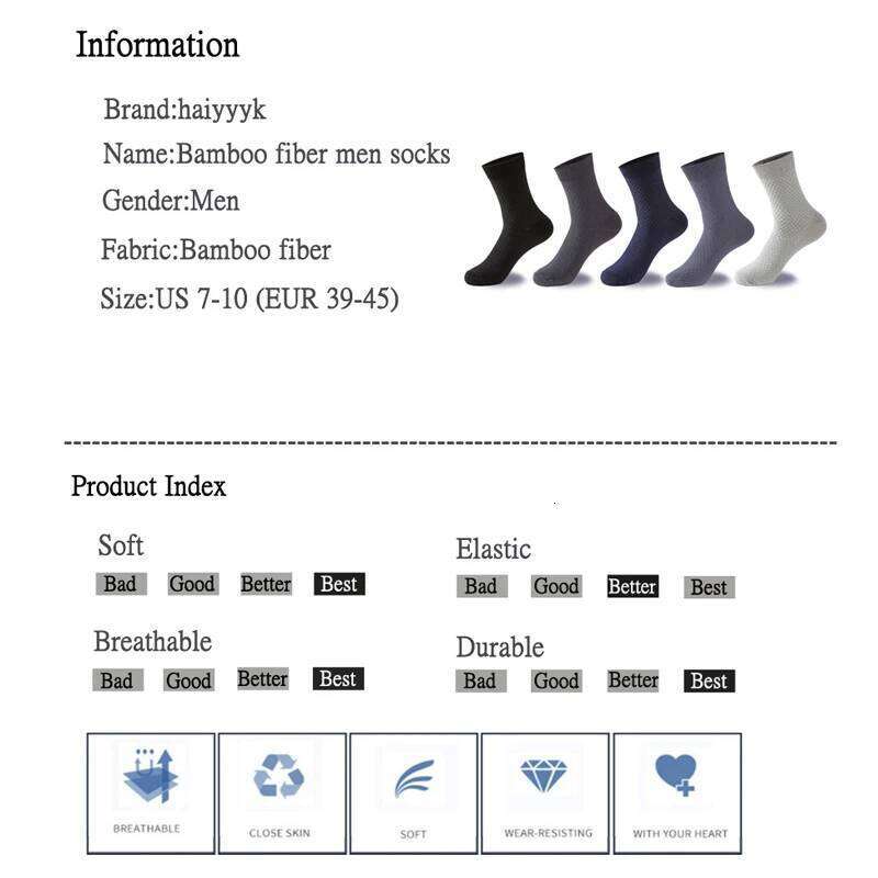 New Bamboo Fiber Classic Deodorant Business Brand Crew Men High Quality Casual Compression Socks 5pairs / lot Z260313