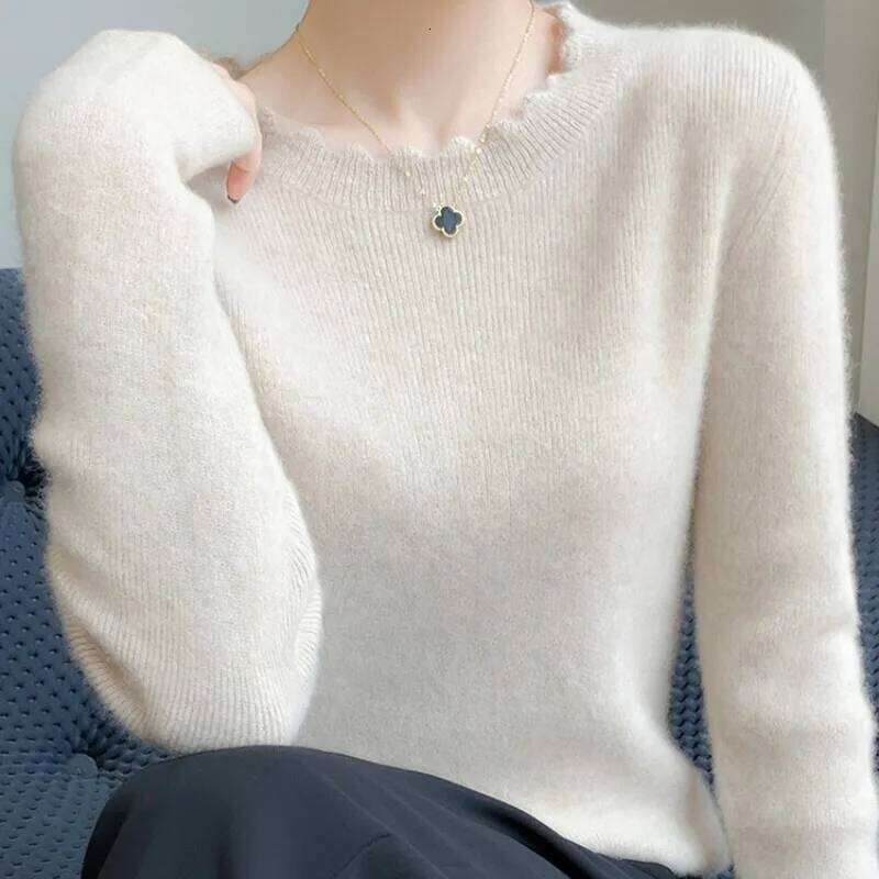 AOSSVIAO 2025 Autumn Winter O-Neck Versatile Sweaters Casual Solid Collar Sweater Women Knitted Slim Pullover Long Sleeve Tops Z260314