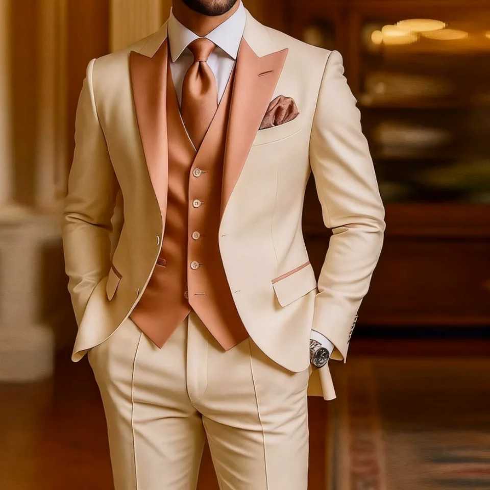 Mens Slim Fit Double Breasted Suit Vest and Pants Set for Wedding Groom Tuxedo Elegant Rose Red Business Party 3 Pcs a09 M260313