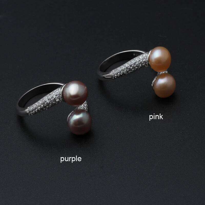 Real 925 Sterling Silver Double Rings Woman,White Natural Freshwater Pearl Ring Adjustable Wife Mother Anniversary Gift H260312