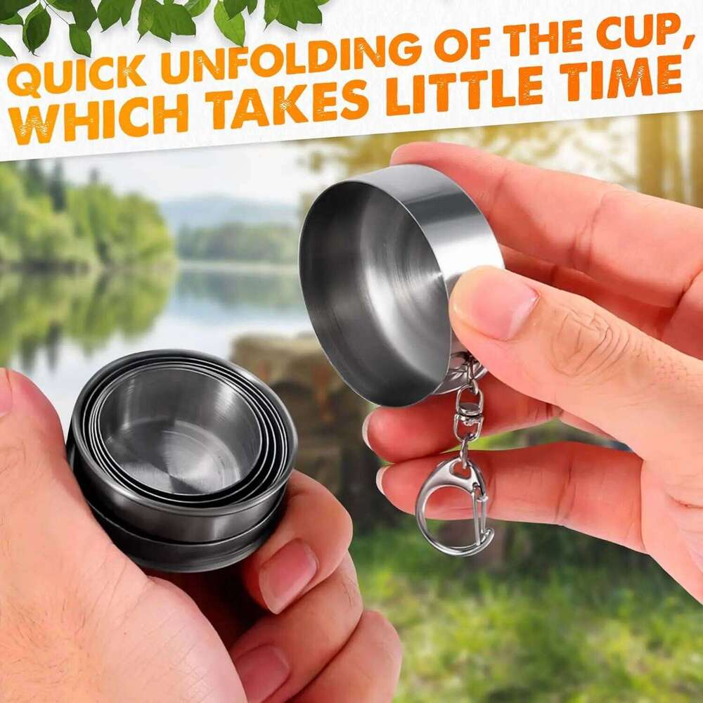 Retractable 75/150/250ml Stainless Steel Outdoor Portable Folding Cup with Lid Keychain Collapsible Shot Glasses Dr Z260313