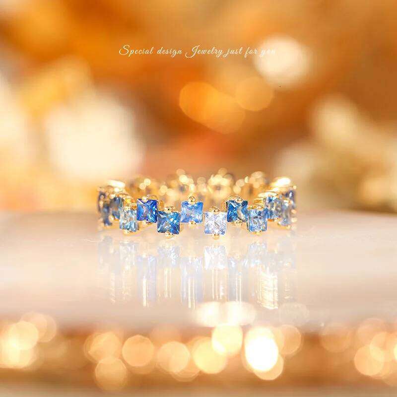 Foydjew Romantic Candy Rainbow Series Plated 18K Gold Rings Inlaid Blue Zircon Simulation Sapphire Tail Ring For Women H260312