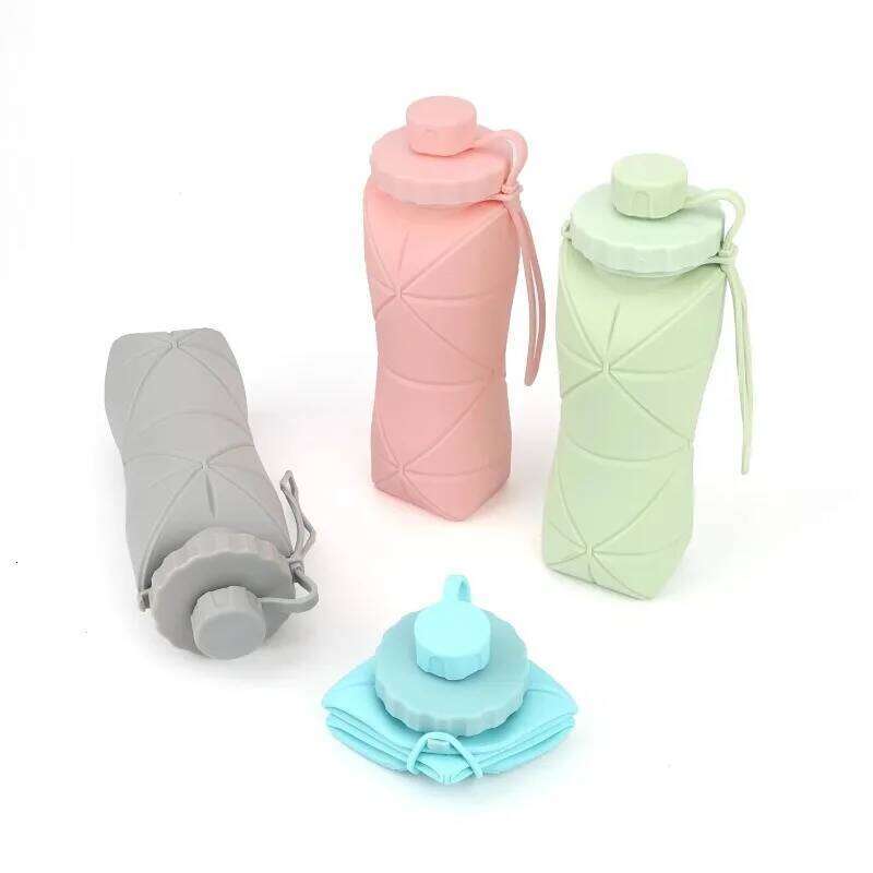 600ml Adult Silicone Water Bottle Portable Reusable Motivational Folding Drinking Cup for Gym Travel Outdoor Z260314