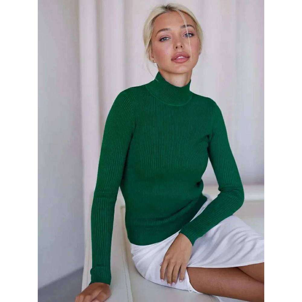 Casual Women Knitted Autumn Spring Solid Half Collar Long Sleeve Knitwear Pullovers Slim Inner Sweaters Z260313