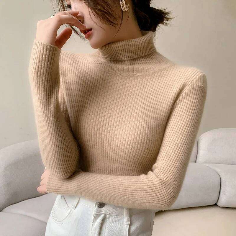 100% knitted pullover high neck solid color slim fit soft cashmere basic women's sweater Z260313