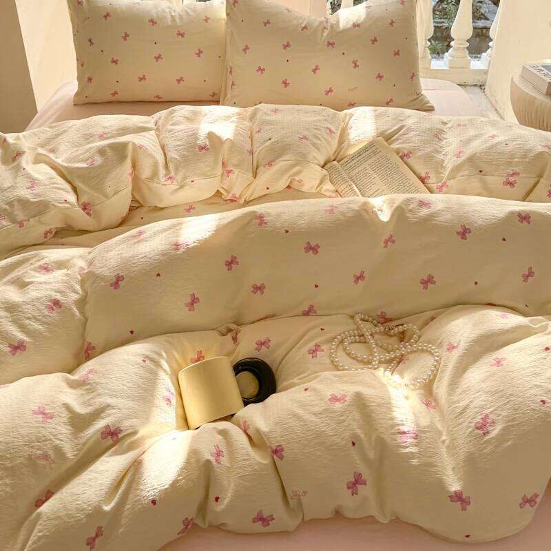 Korean Bow Bedding Sets For Girls 2025 New Duvet Set Queen Full Size Flat Bed Sheet Quilt Cover Pillowcase Kawaii H260312 - view 3