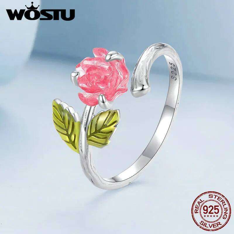 WOSTU Real 925 Sterling Silver Change Color Rose Flower Openging Rings For Women ly Wedding Party Jewelry Anniversary gift H260312