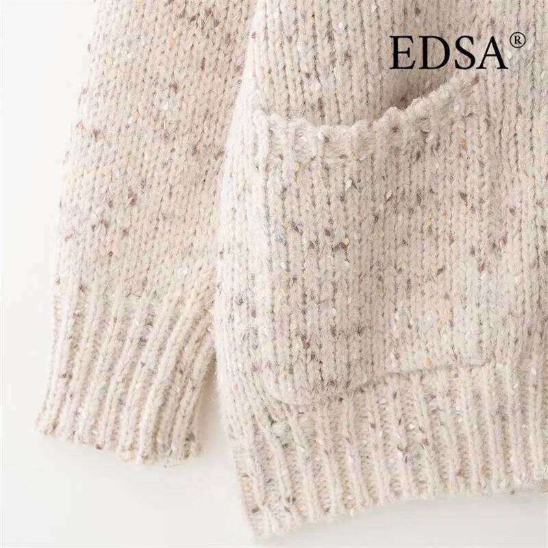 EDSA Women Oversized Knitted Cardigan Single Breasted V-Neck Loose Sweater Coat for Spring Autumn Streetwear Z260313