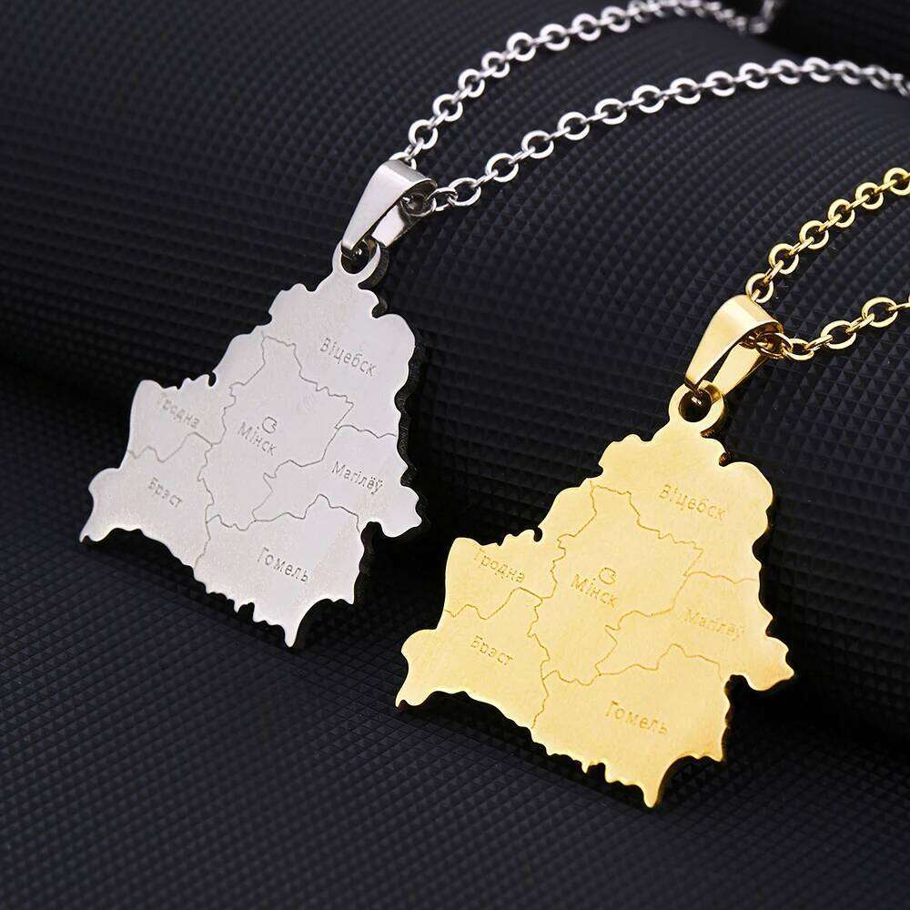 New Belarus Map With City Pendant Necklace For Women Men Gold Silver Color Fashion Belarusian Stainless Steel Jewelry Gifts H260312