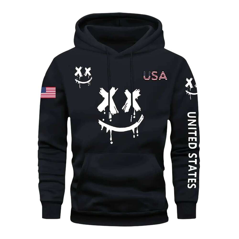 Autumn Winter Expression Print Men Women Long-sleeved Hooded Sweatshirt Daily Outdoor Vacation Fitness Casual Warm Sportswear Z260314