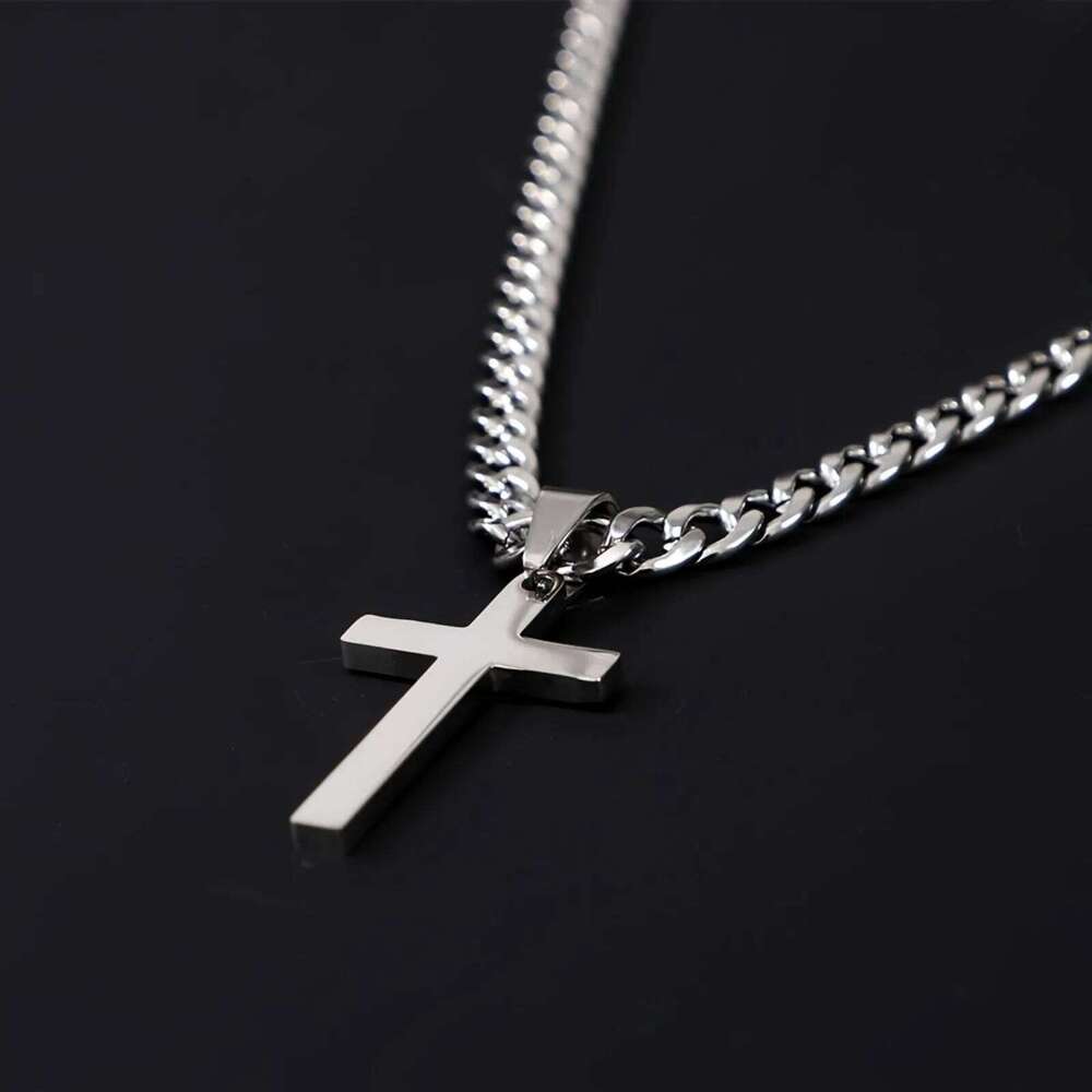 Mens Hip Hop Style Cross Necklace Stainless Steel Pendant Simple Daily Formal Chain Gift for Dad Husband Boyfriend Fathers Day H260312