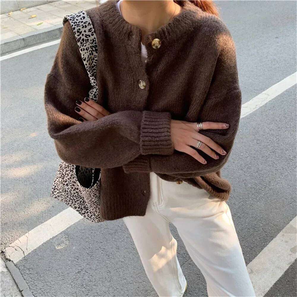 Korean Sweet O-neck Cardigan Women Autumn Winter Single Breasted Long Sleeve Warm Outwear Vintage Knitted Sweater Z260314