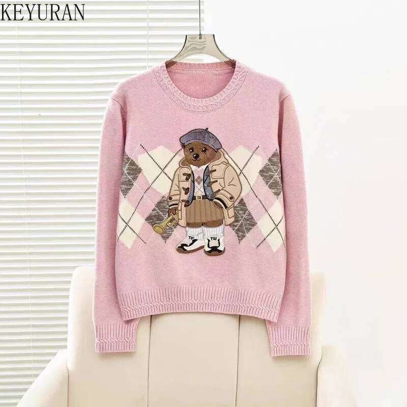 2025 New Autumn Argyle Embroidered Knitted Sweater Women's vintage Round Neck Long Sleeve Pullovers Knitwear Tops Ladies Jumpers Z260313
