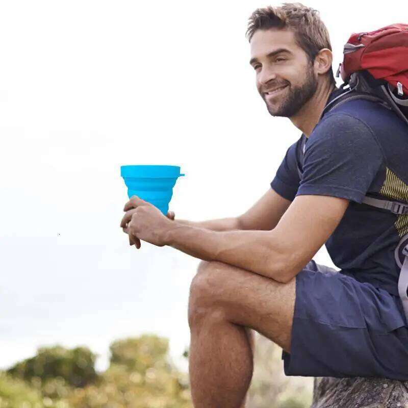 Folding Camping 150ml Portable Silicone Water Cups Drinking Pocket Size Foldable Cup With Lid for Outdoor Hiking Fishing Z260314
