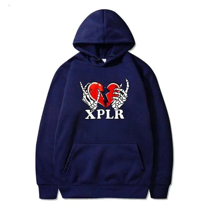 New XPLR Heartbreak Print Hoodie, Universal Street Clothing Casual Versatile Autumn and Winter Fashion Comfort Sweater Z260315
