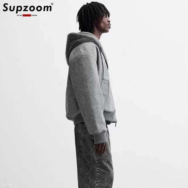 Supzoom New Arrival Top Fashion Winter Warm Flowing Gold Mink Imitation Sheep Sheared Fur Zipper Both Sides Hooded Jacket Z260313